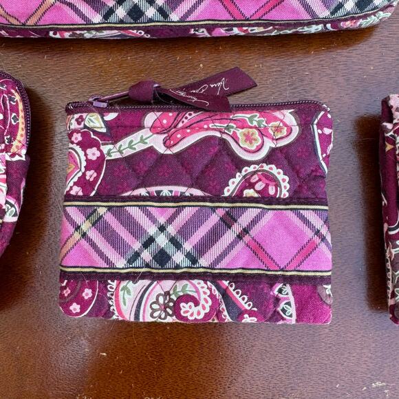 Vera Bradley 4 Piece Set Bag Makeup Bag Change Purse And Wallet Pink Red Floral - Picture 5 of 15